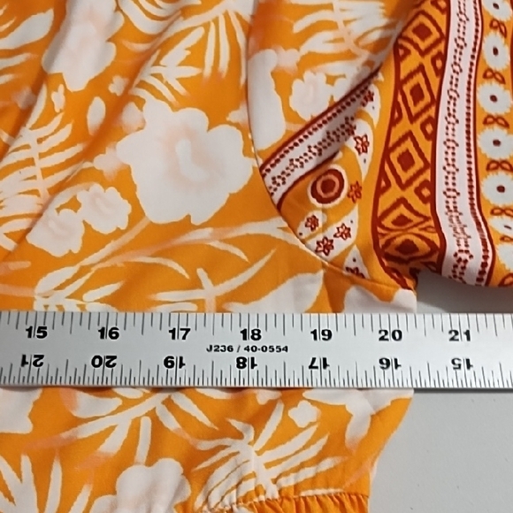 Orange and White Border Print Empire Waist Cool Loose Dress V-neck Pockets - Picture 7 of 16